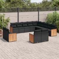 vidaXL 13-tlg. Garten-Sofagarnitur mit Kissen Schwarz Poly Rattan