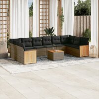 vidaXL 11-tlg. Garten-Sofagarnitur mit Kissen Grau Poly...