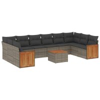 vidaXL 11-tlg. Garten-Sofagarnitur mit Kissen Grau Poly...