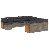 vidaXL 12-tlg. Garten-Sofagarnitur mit Kissen Grau Poly Rattan