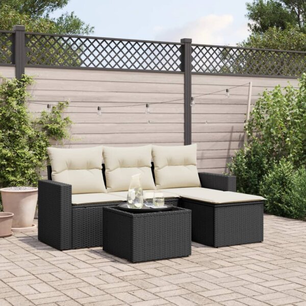 vidaXL 5-tlg. Garten-Sofagarnitur mit Kissen Schwarz Poly Rattan