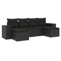 vidaXL 6-tlg. Garten-Sofagarnitur mit Kissen Schwarz Poly Rattan