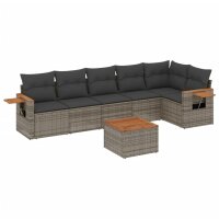 vidaXL 7-tlg. Garten-Sofagarnitur mit Kissen Grau Poly Rattan