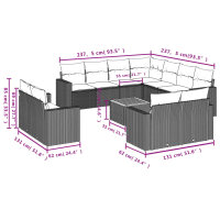 vidaXL 12-tlg. Garten-Sofagarnitur mit Kissen Schwarz Poly Rattan