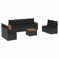 vidaXL 9-tlg. Garten-Sofagarnitur mit Kissen Schwarz Poly Rattan