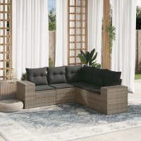 vidaXL 5-tlg. Garten-Sofagarnitur mit Kissen Grau Poly...