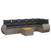 vidaXL 7-tlg. Garten-Sofagarnitur mit Kissen Grau Poly Rattan