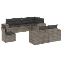 vidaXL 8-tlg. Garten-Sofagarnitur mit Kissen Grau Poly Rattan