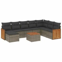 vidaXL 9-tlg. Garten-Sofagarnitur mit Kissen Grau Poly Rattan