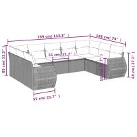 vidaXL 9-tlg. Garten-Sofagarnitur mit Kissen Grau Poly Rattan