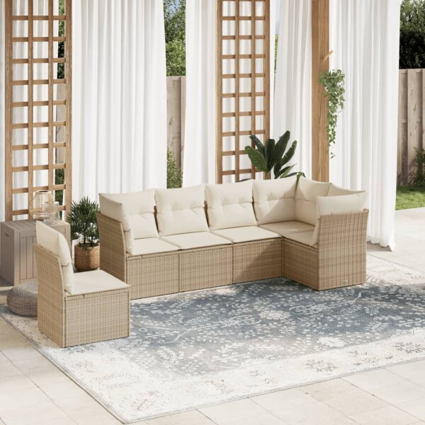 vidaXL 6-tlg. Garten-Sofagarnitur mit Kissen Beige Poly Rattan