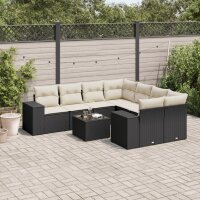 vidaXL 9-tlg. Garten-Sofagarnitur mit Kissen Schwarz Poly Rattan