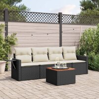 vidaXL 5-tlg. Garten-Sofagarnitur mit Kissen Schwarz Poly Rattan