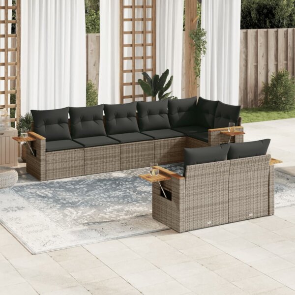 vidaXL 8-tlg. Garten-Sofagarnitur mit Kissen Grau Poly Rattan