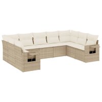 vidaXL 9-tlg. Garten-Sofagarnitur mit Kissen Beige Poly Rattan