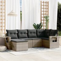 vidaXL 6-tlg. Garten-Sofagarnitur mit Kissen Grau Poly Rattan