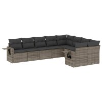 vidaXL 9-tlg. Garten-Sofagarnitur mit Kissen Grau Poly Rattan