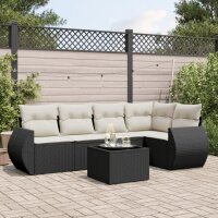 vidaXL 6-tlg. Garten-Sofagarnitur mit Kissen Schwarz Poly...