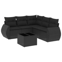 vidaXL 6-tlg. Garten-Sofagarnitur mit Kissen Schwarz Poly...