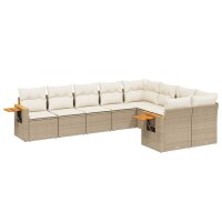 vidaXL 9-tlg. Garten-Sofagarnitur mit Kissen Beige Poly Rattan