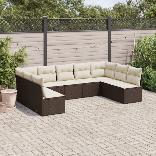 vidaXL 9-tlg. Garten-Sofagarnitur mit Kissen Braun Poly Rattan