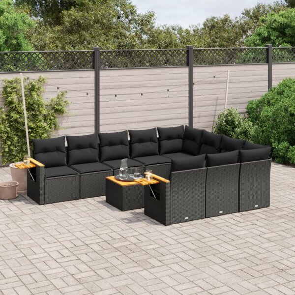 vidaXL 11-tlg. Garten-Sofagarnitur mit Kissen Schwarz Poly Rattan