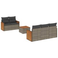 vidaXL 6-tlg. Garten-Sofagarnitur mit Kissen Grau Poly Rattan