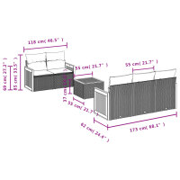 vidaXL 6-tlg. Garten-Sofagarnitur mit Kissen Grau Poly Rattan