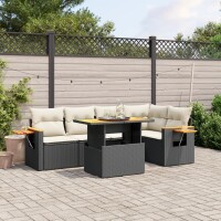 vidaXL 6-tlg. Garten-Sofagarnitur mit Kissen Schwarz Poly Rattan