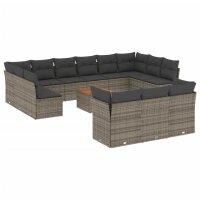 vidaXL 14-tlg. Garten-Sofagarnitur mit Kissen Grau Poly...