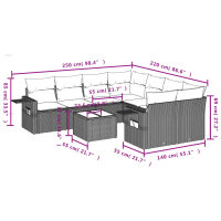 vidaXL 9-tlg. Garten-Sofagarnitur mit Kissen Schwarz Poly Rattan