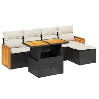 vidaXL 6-tlg. Garten-Sofagarnitur mit Kissen Schwarz Poly Rattan