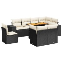 vidaXL 9-tlg. Garten-Sofagarnitur mit Kissen Schwarz Poly Rattan