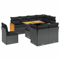 vidaXL 9-tlg. Garten-Sofagarnitur mit Kissen Schwarz Poly Rattan