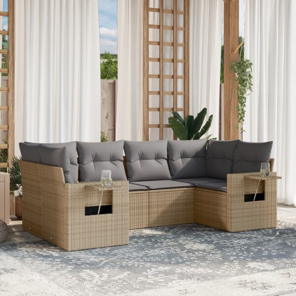 vidaXL 6-tlg. Garten-Sofagarnitur mit Kissen Beige Poly Rattan