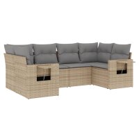 vidaXL 6-tlg. Garten-Sofagarnitur mit Kissen Beige Poly Rattan