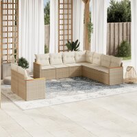 vidaXL 9-tlg. Garten-Sofagarnitur mit Kissen Beige Poly Rattan