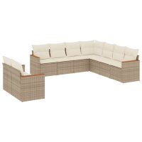 vidaXL 9-tlg. Garten-Sofagarnitur mit Kissen Beige Poly Rattan