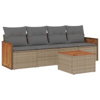 vidaXL 5-tlg. Garten-Sofagarnitur mit Kissen Beige Poly Rattan