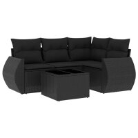 vidaXL 5-tlg. Garten-Sofagarnitur mit Kissen Schwarz Poly Rattan