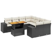 vidaXL 9-tlg. Garten-Sofagarnitur mit Kissen Schwarz Poly Rattan