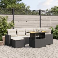 vidaXL 7-tlg. Garten-Sofagarnitur mit Kissen Schwarz Poly Rattan