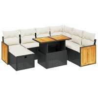 vidaXL 8-tlg. Garten-Sofagarnitur mit Kissen Schwarz Poly Rattan