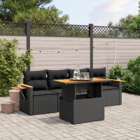 vidaXL 5-tlg. Garten-Sofagarnitur mit Kissen Schwarz Poly Rattan