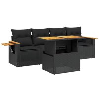 vidaXL 5-tlg. Garten-Sofagarnitur mit Kissen Schwarz Poly Rattan