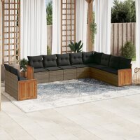 vidaXL 10-tlg. Garten-Sofagarnitur mit Kissen Grau Poly...