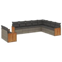 vidaXL 10-tlg. Garten-Sofagarnitur mit Kissen Grau Poly...