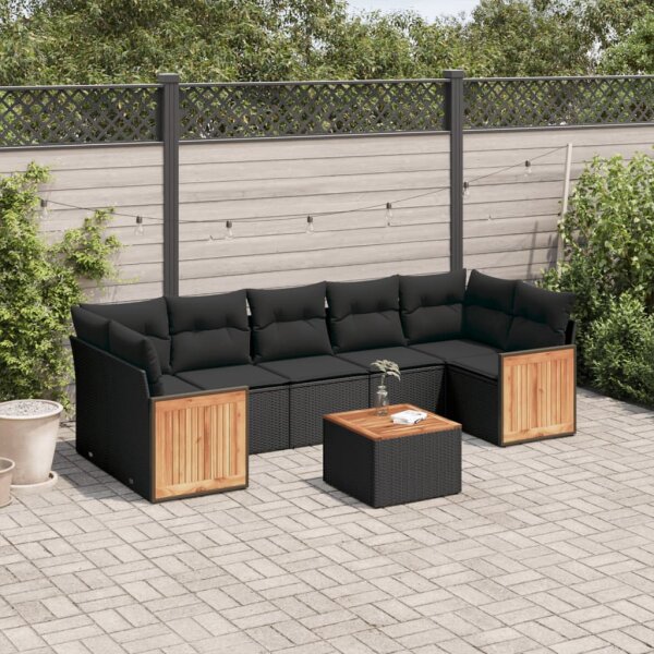 vidaXL 8-tlg. Garten-Sofagarnitur mit Kissen Schwarz Poly Rattan