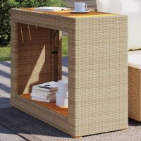 vidaXL Garten-Beistelltisch mit Holzplatte Beige Poly Rattan