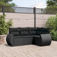 vidaXL 4-tlg. Garten-Sofagarnitur mit Kissen Schwarz Poly Rattan